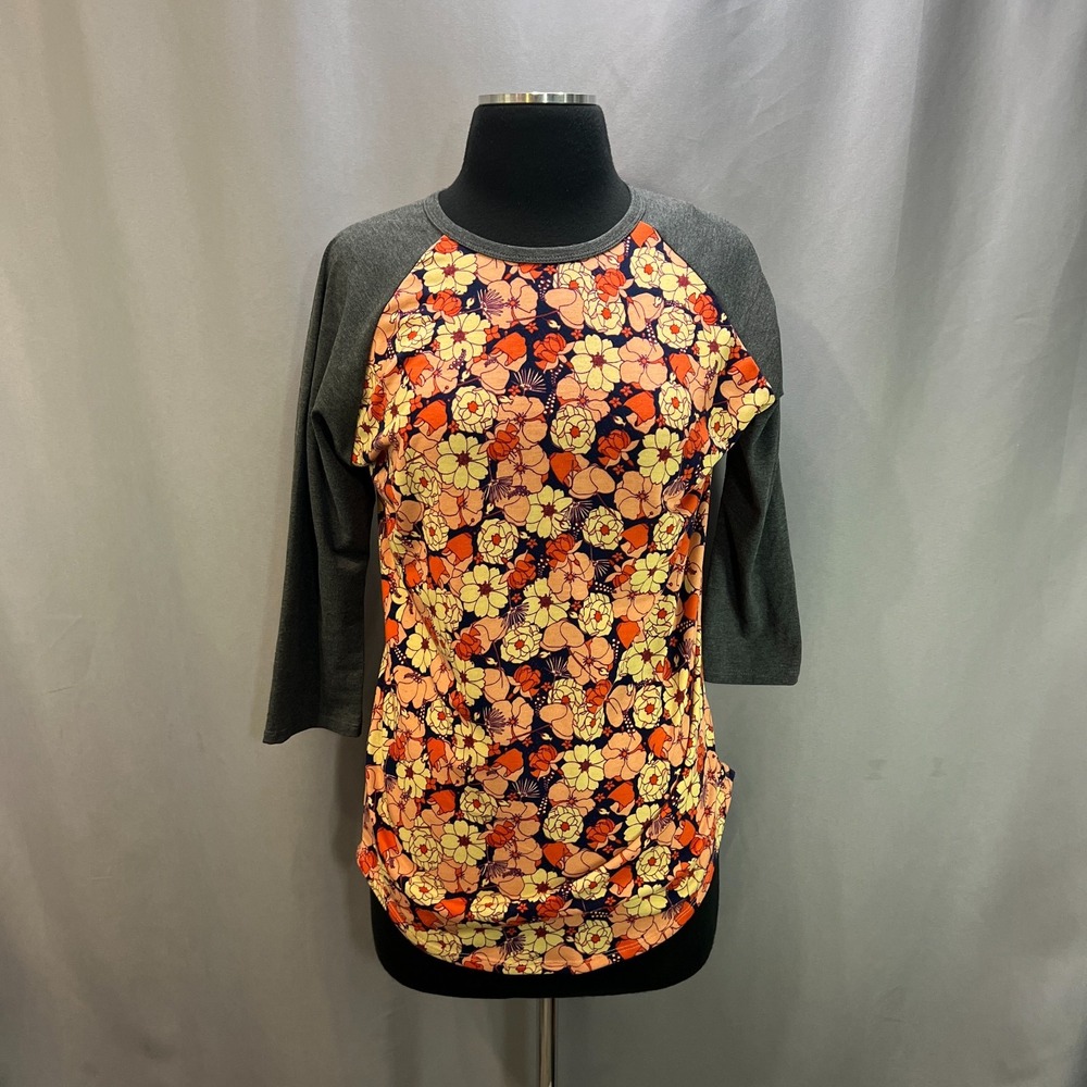Lularoe Randy T Shirt Womens Small Multicolor Stretch Floral Print Raglan Sleeve